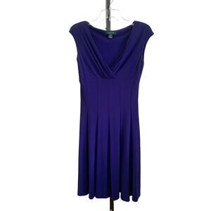 Lauren by Ralph Lauren-Capped‎ Sleeve-A-Line Dress-Poly-Royal Blue-Women-4